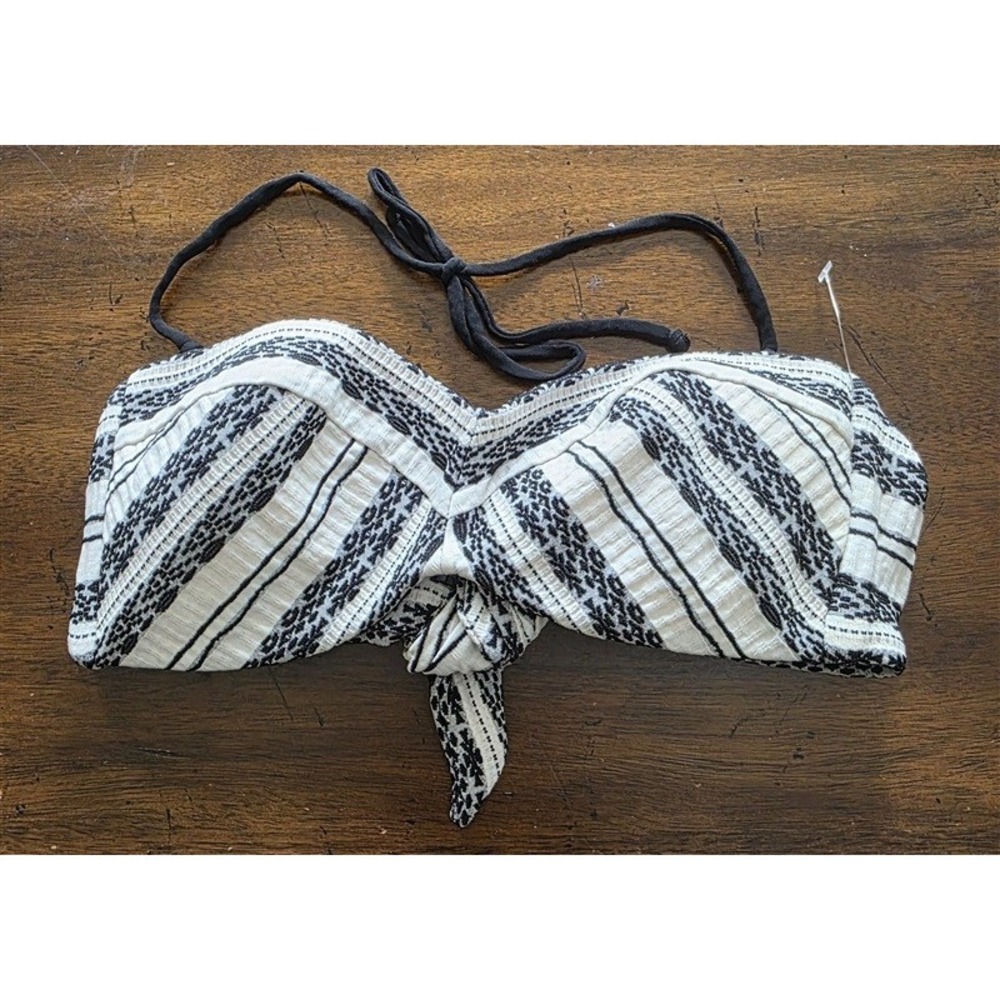 NWOT Robin Piccone M Stripe Bandeau Bikini Swim Top Black 125755